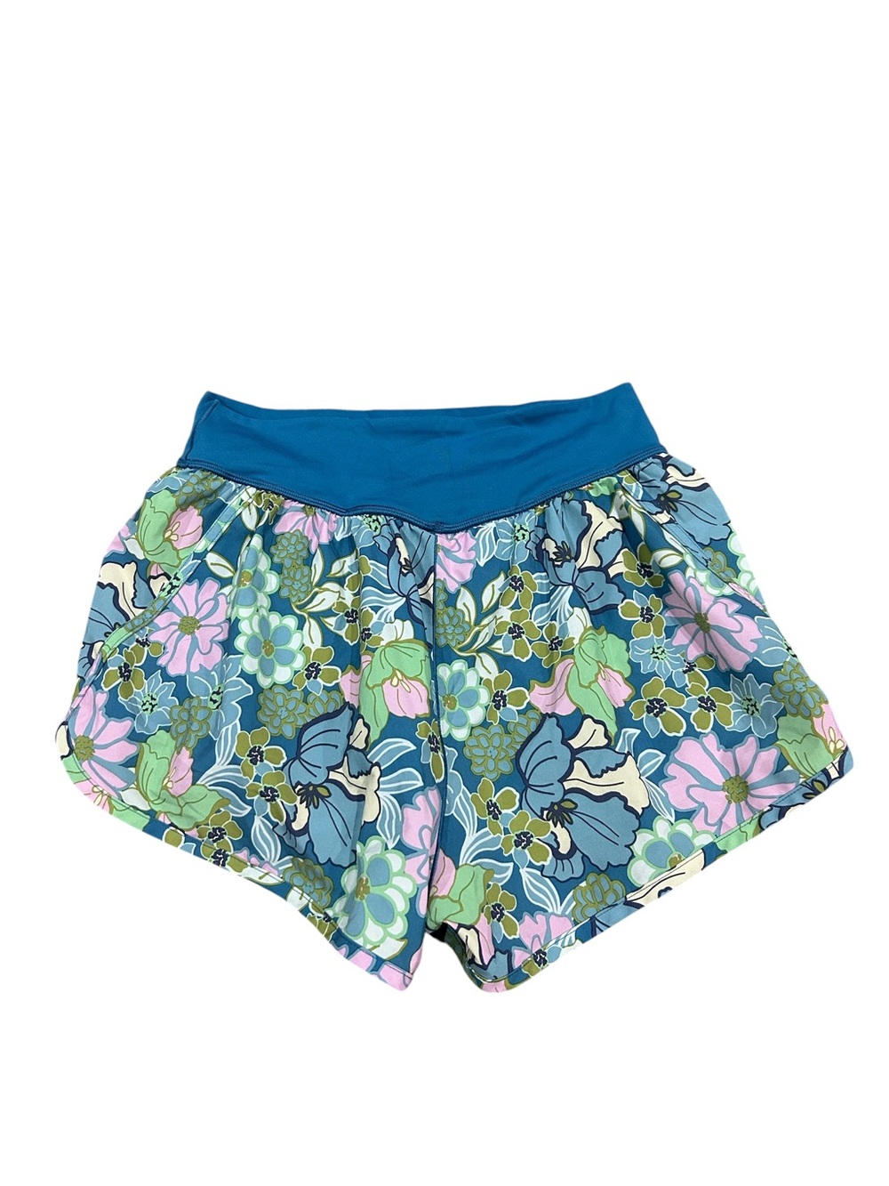 aerie Teal Floral High-Waist Athletic Shorts